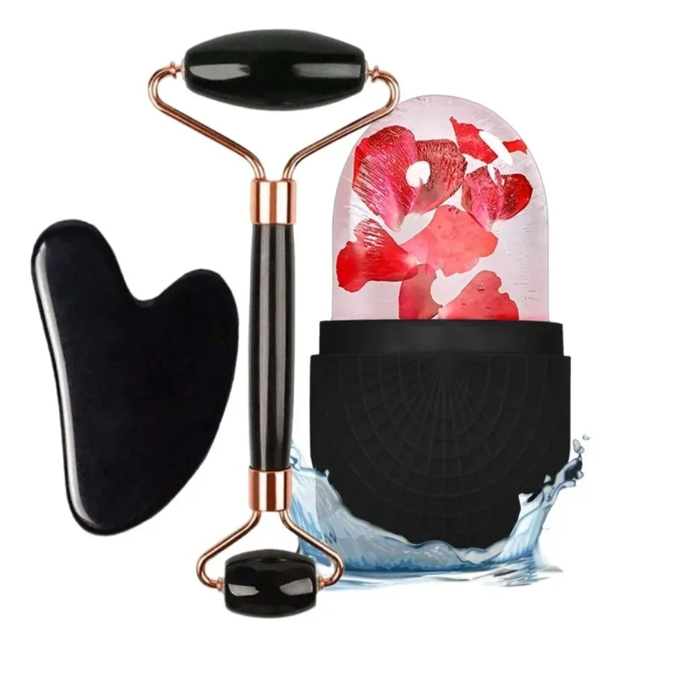 3Pcs Face Massager Kit Ice Face Roller Gua Sha Board Facial Massage Roller  Face Lifting Contouring Tools Beauty Skin Care Tools